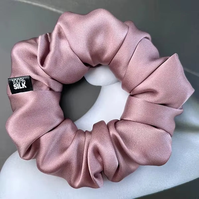 100% Mulberry Silk Hair Scrunchies Elastic Rubber Band Hair Ties Big Large Gum Ropes Ponytail Holders for Women Girls 19 Momme