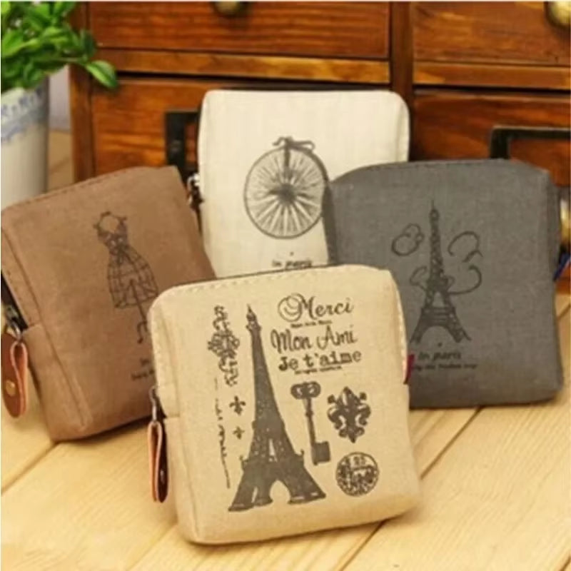 Vintage Paris Coin Purse Korean Zakka Small Bag Nostalgic Memory Canvas Coin Bag Urban Simplicity