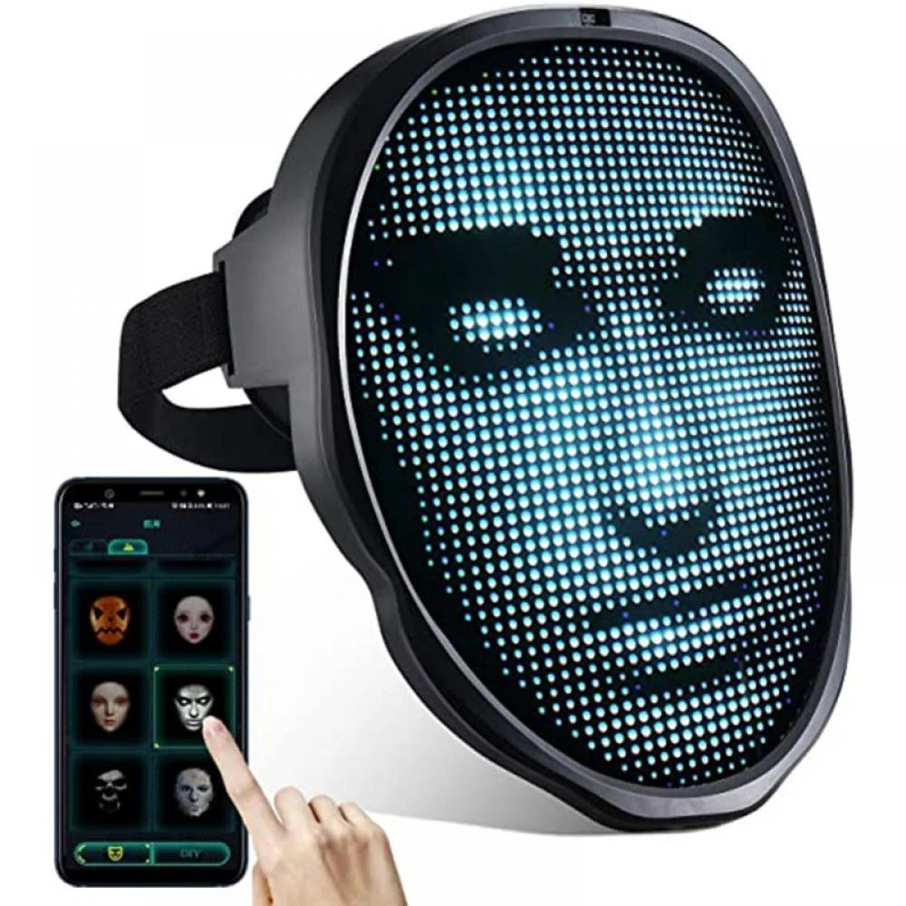 LED Mask with Bluetooth for Halloween Cosplay Game Party Props Full Face Atmosphere Masquerade Mask Costume Carnival