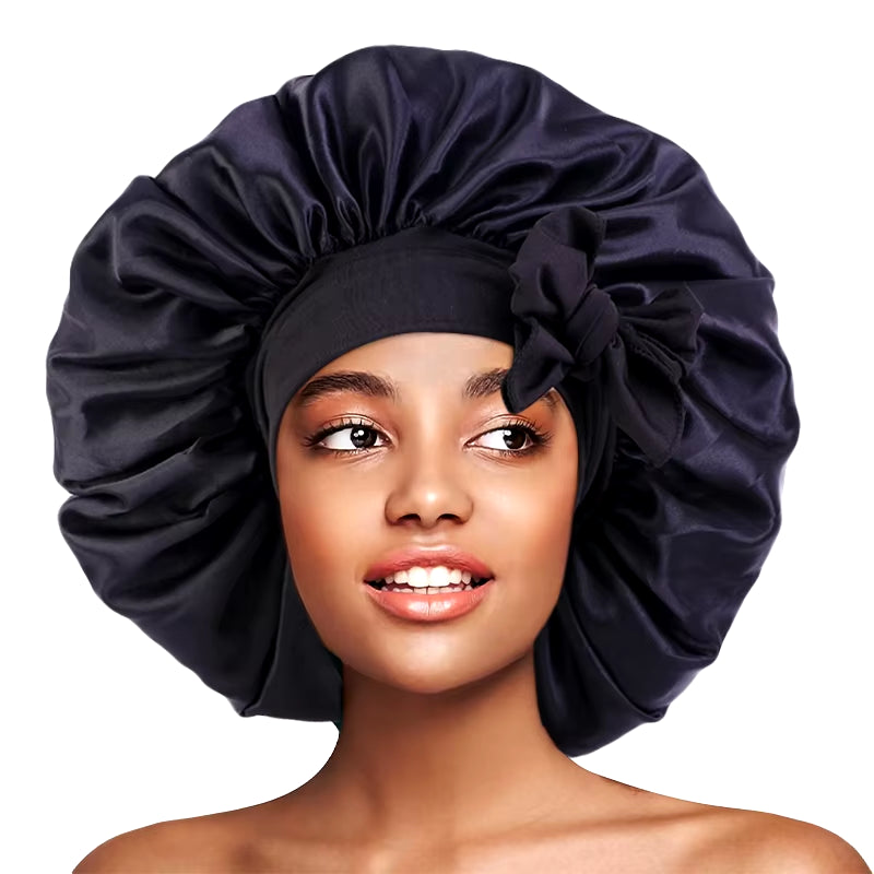 New Large Satin Bonnet Silky Night Sleeping Cap Satin Bonnet with Head Tie Band Bonnet Lace up Shower Cap Curly Braid Hair