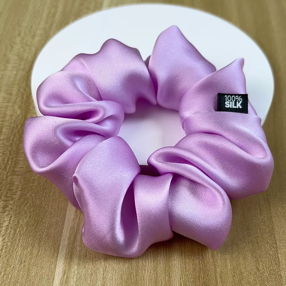 100% Mulberry Silk Hair Scrunchies Elastic Rubber Band Hair Ties Big Large Gum Ropes Ponytail Holders for Women Girls 19 Momme