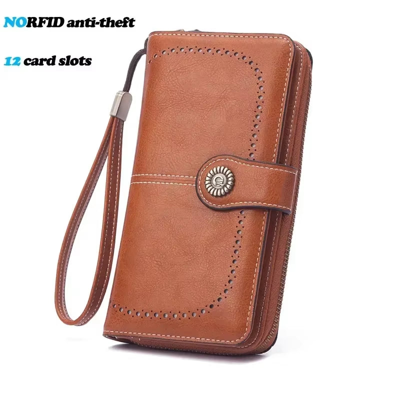 High Quality Women Wallet RFID Anti-Theft Leather Wallets for Woman Long Zipper Large Ladies Clutch Bag Female Purse Card Holder