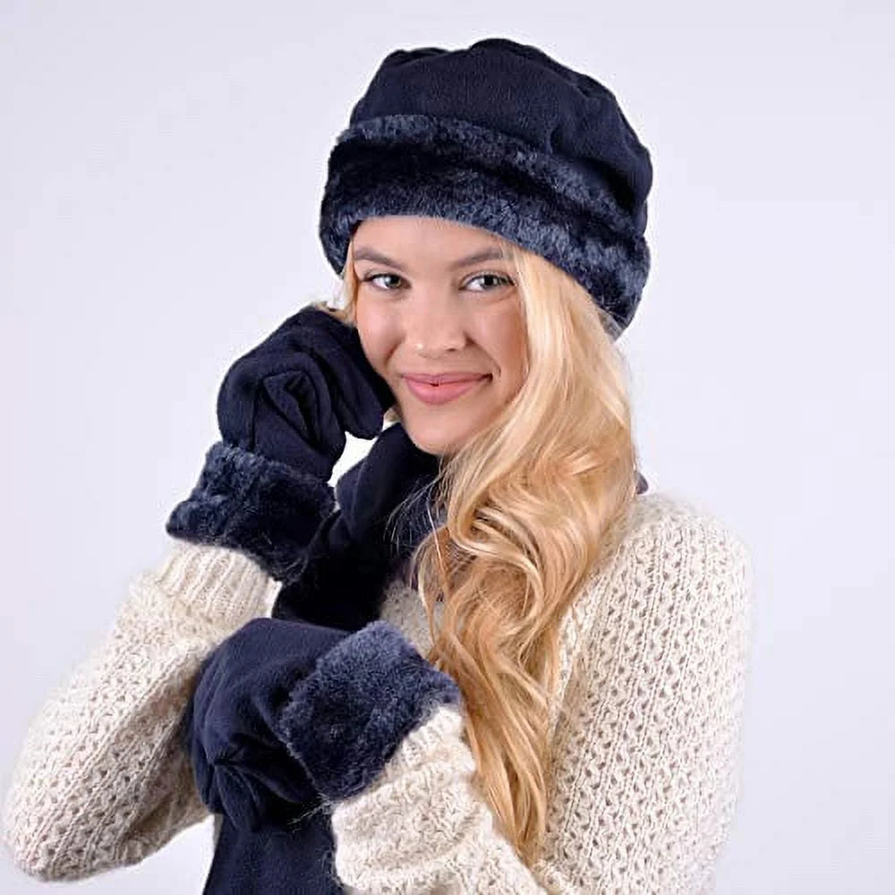 Women'S Warm Fleece Winter Set - Scarf, Hat, and Gloves Set