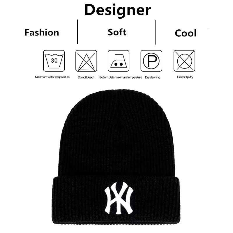 Unisex WY Letter Embroidery Beanies Autumn Winter Warm Hat Hip Caps for Women Men