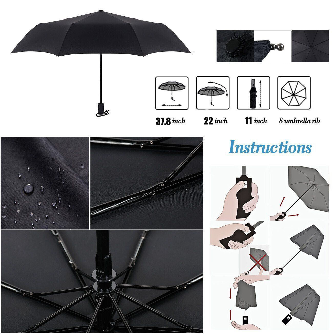 Automatic Umbrella Anti-Uv Sun/Rain Windproof 3 Folding Compact Umbrella