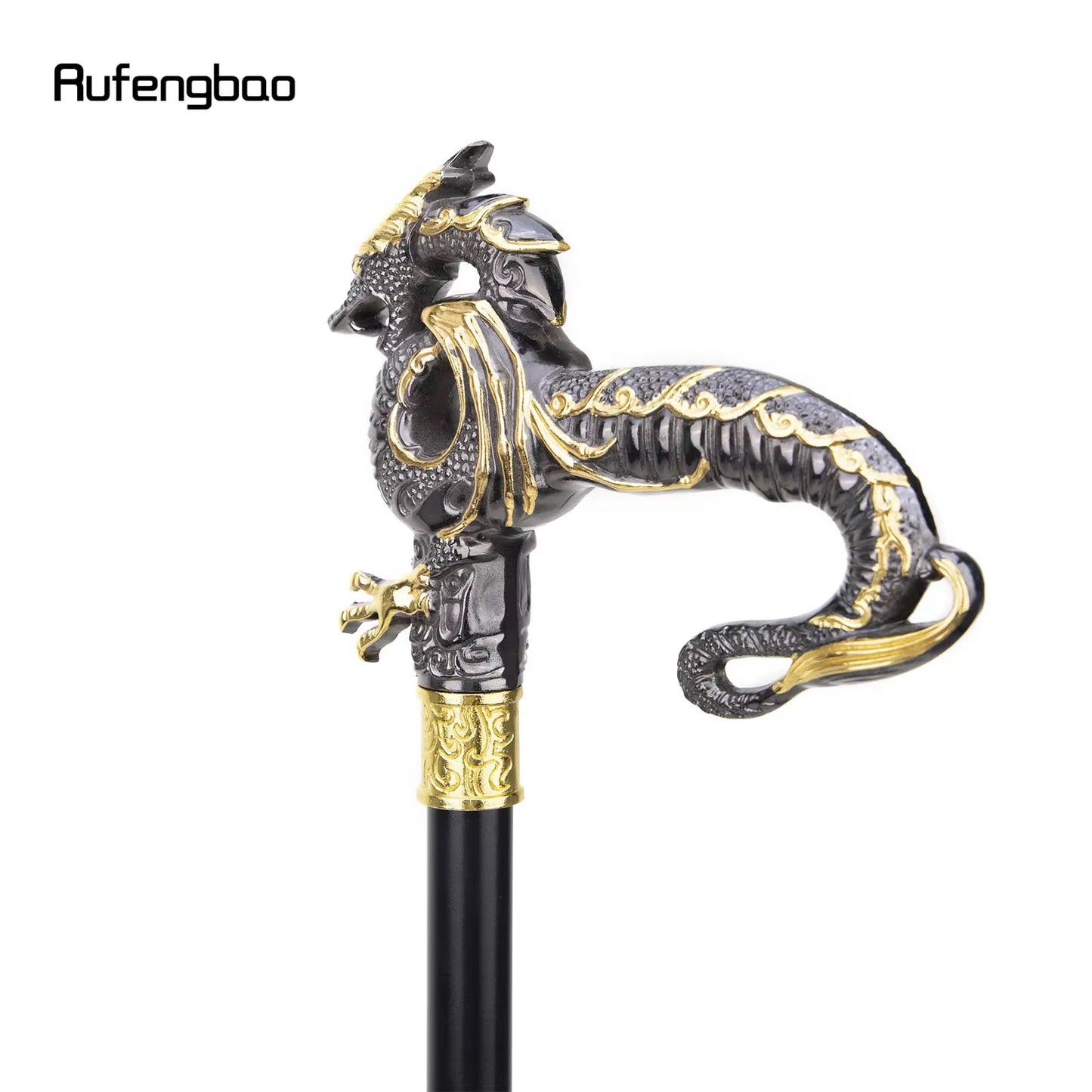 Gold Black Luxury Dragon Walking Cane Fashion Decorative Walking Stick Gentleman Elegant Cosplay Cane Knob Crosier 93Cm