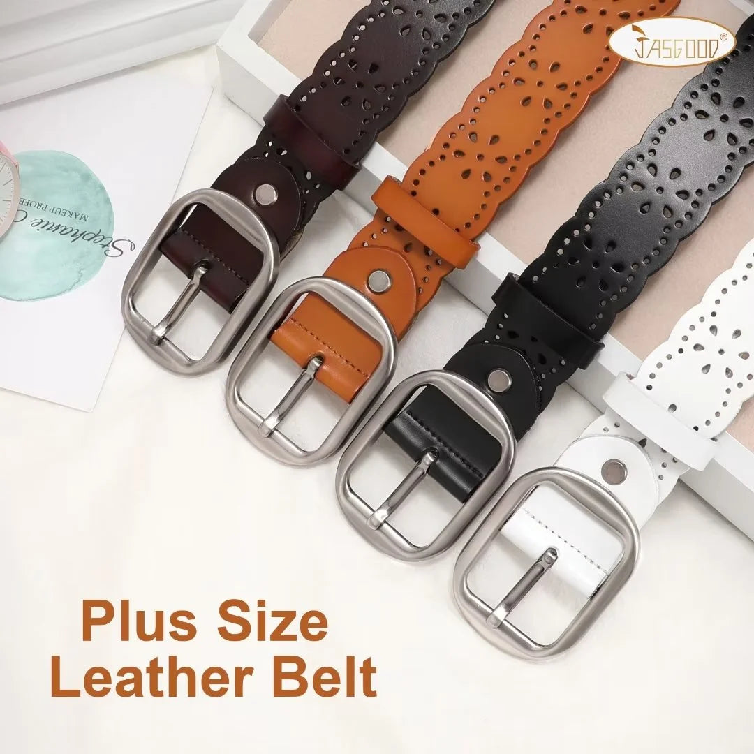 Women Leather Belts Hollow Flower Black Belt for Ladies Jeans