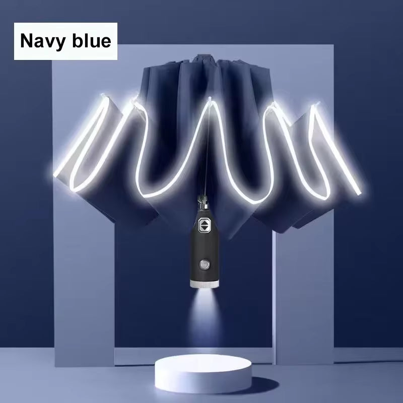 LED Umbrella Male Fully Automatic Reverse Umbrella Female Dual Purpose Folding Automatic Umbrella Large Size