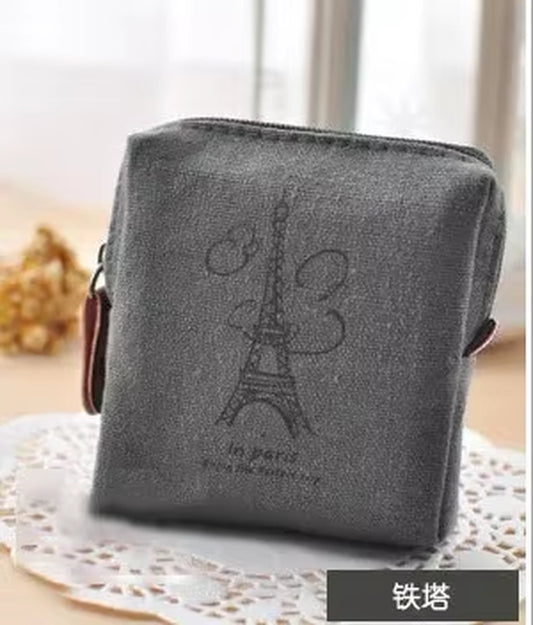 Vintage Paris Coin Purse Korean Zakka Small Bag Nostalgic Memory Canvas Coin Bag Urban Simplicity