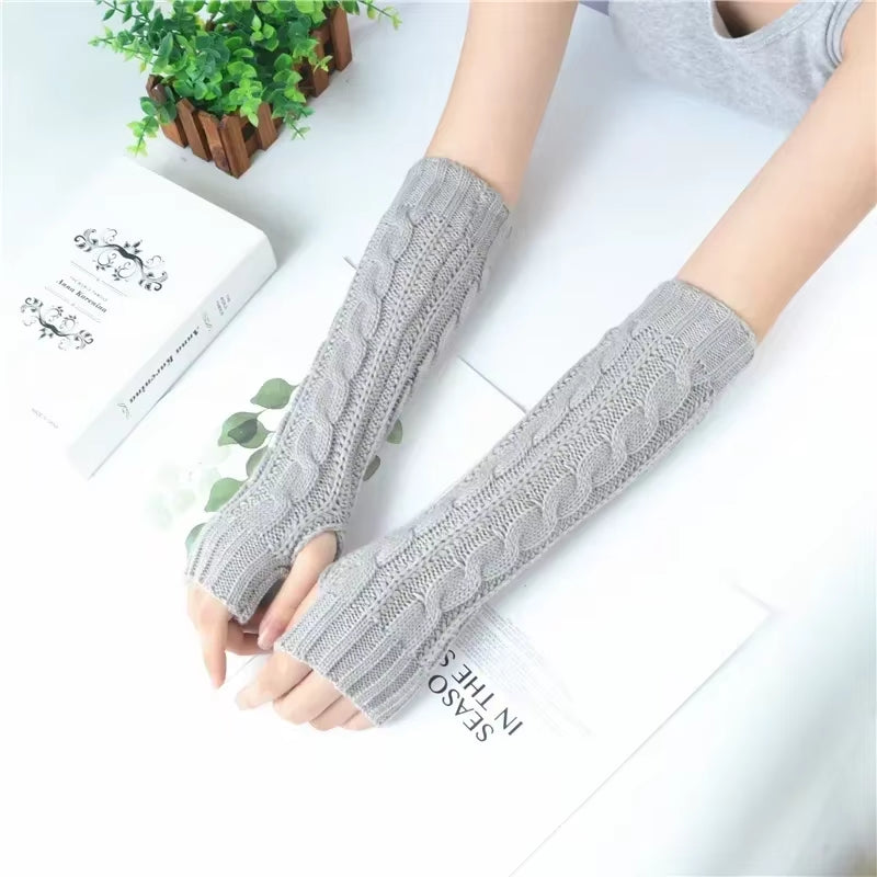 Long Fingerless Gloves Women‘S Mitten Winter Arm Warmer Knitted Arm Sleeve Fine Casual Soft Girls Goth Clothes Punk Gothic Glove