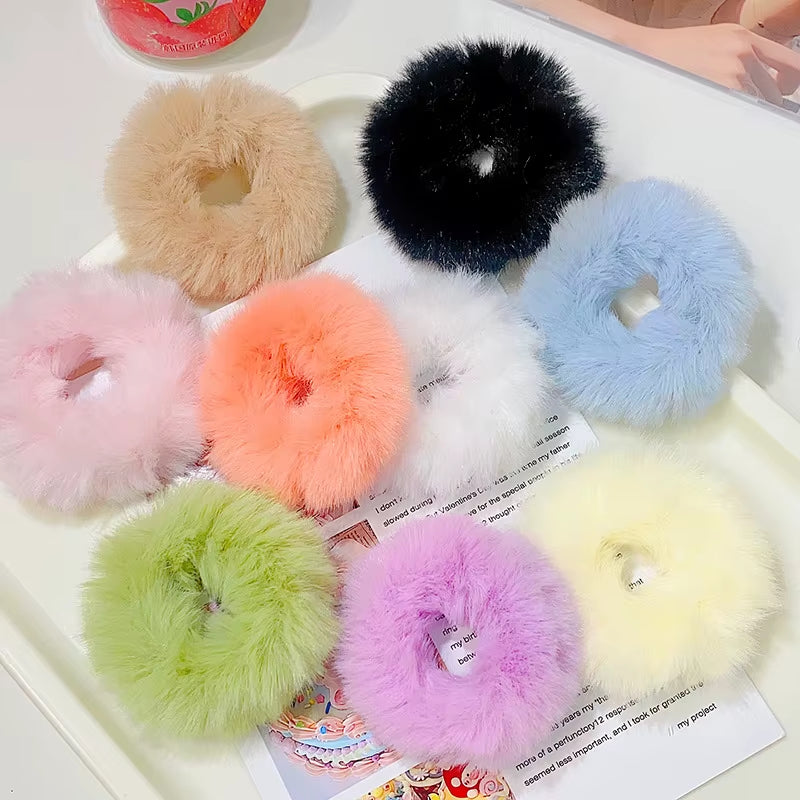 New Colorful Fluffy Hair Band for Women Girls Ponytail Holder Hair Tie Plush Scrunchie Rubber Band Fashion Hair Accessories